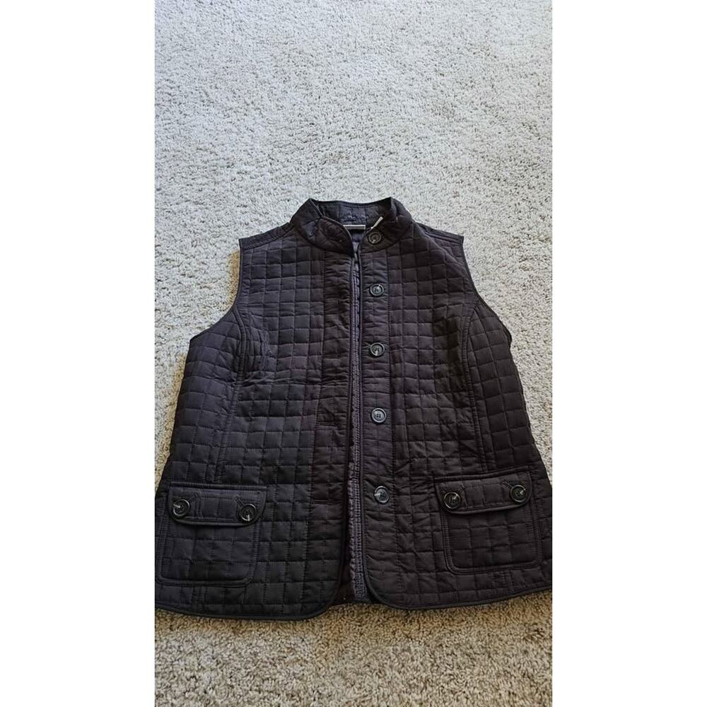 Liz & Co Womens Brown Quilted Vest Mock Neck Button Front Pockets Size Medium
